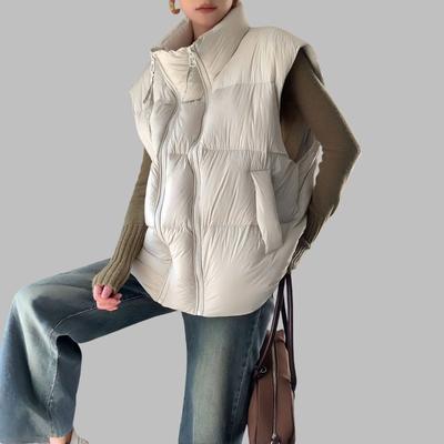 Stehkragen Daunen Baumwolljacke Damen Herbst Winter Neu Locker Kurz Vielseitig Doppelreißverschluss Weste
