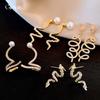 Silver Needle French Delicate Zircon Serpentine Twisted Pearl Earrings Stud Earrings Personality Earrings Women