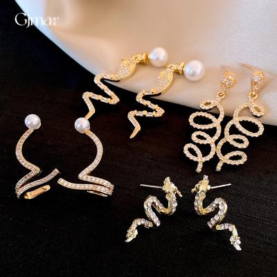 Silver Needle French Delicate Zircon Serpentine Twisted Pearl Earrings Stud Earrings Personality Earrings Women