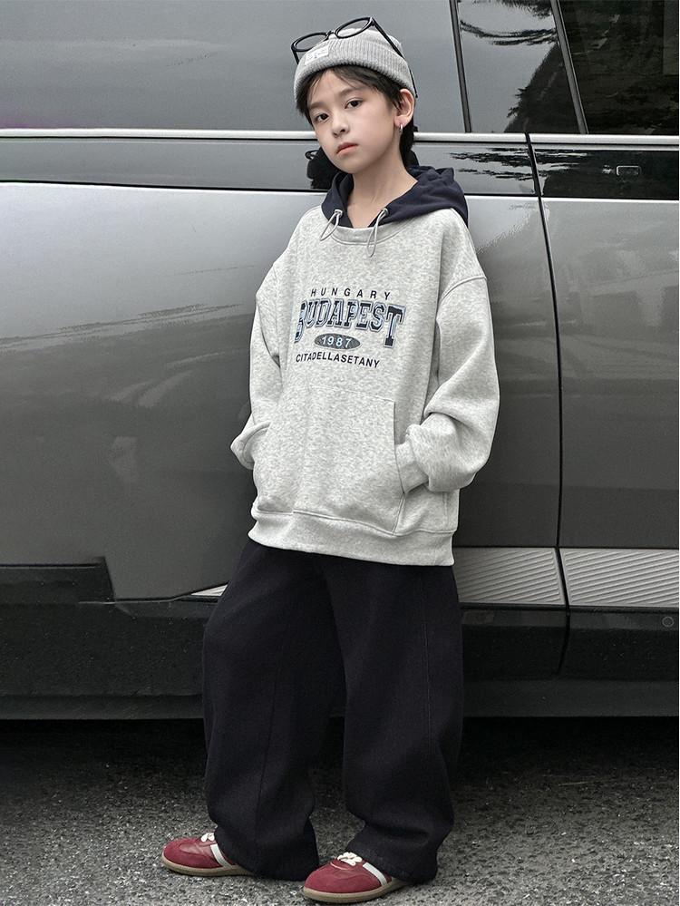2025 Autumn/Winter Unisex Korean Style Fleece Hoodie for Medium & Large Children