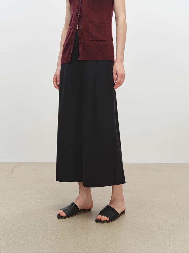 Si Yuan Asymmetrical Wool A-line Skirt: Elastic Waist, Solid Color, Slimming Winter Long Skirt Large чёрный