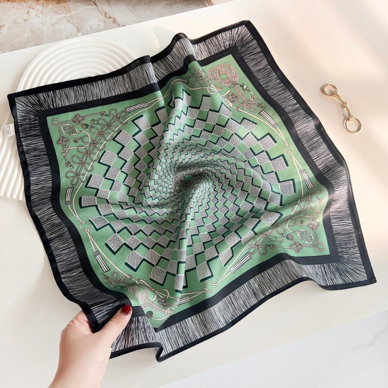 

New plain crepe satin plaid silk plaid small square scarf femininity versatile mulberry silk scarf high-end silk scarf gift 53cm