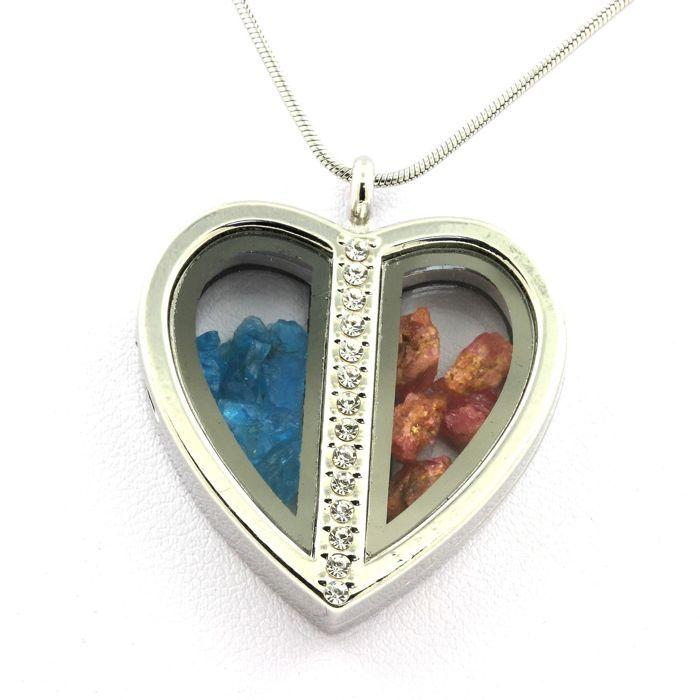 Pierres et Minéraux. Collier Apatite bleu neon + Spinelle brut. Modèle coeur.