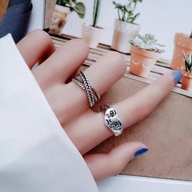 Retro Heart Shape Crying Face Ring For Men Women Silver Color Punk Gothic Open Ring Handmade Unisex Designer Jewelry Accessories