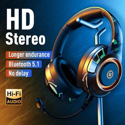 Wireless Bluetooth 5.1 Headphone Noise Cancel Game Headset with HD Microphone Glowing Headset Support TF Play Earphones for Game Laptop