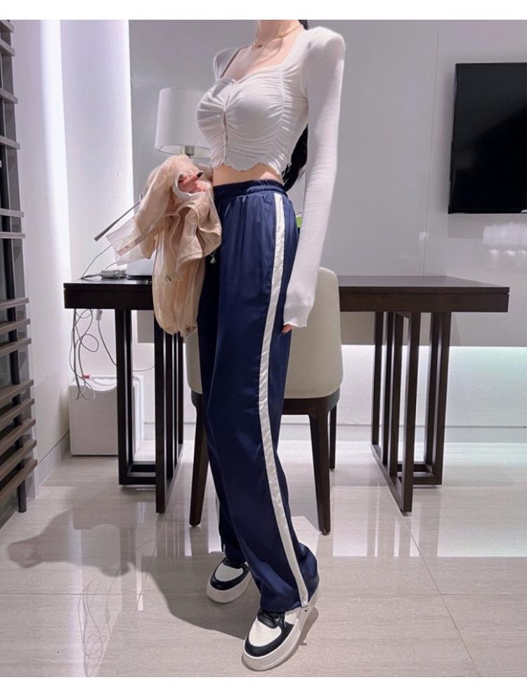 Korean Square Neck Slim Pleated Shoulder Pad Crop Top
