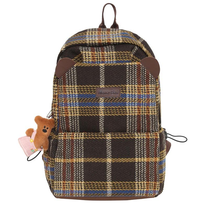 Japanese ins retro trendy cool contrasting color plaid student schoolbag new trendy cool junior high school high school backpack