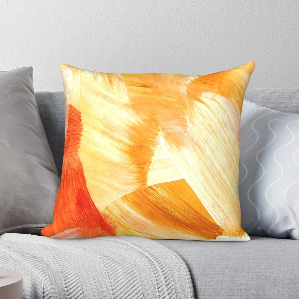 Yellow Orange Cream Brush Strokes Square Pillowcase Polyester Linen Velvet Printed Zip Decorative Pillow Case Room Cushion Cover