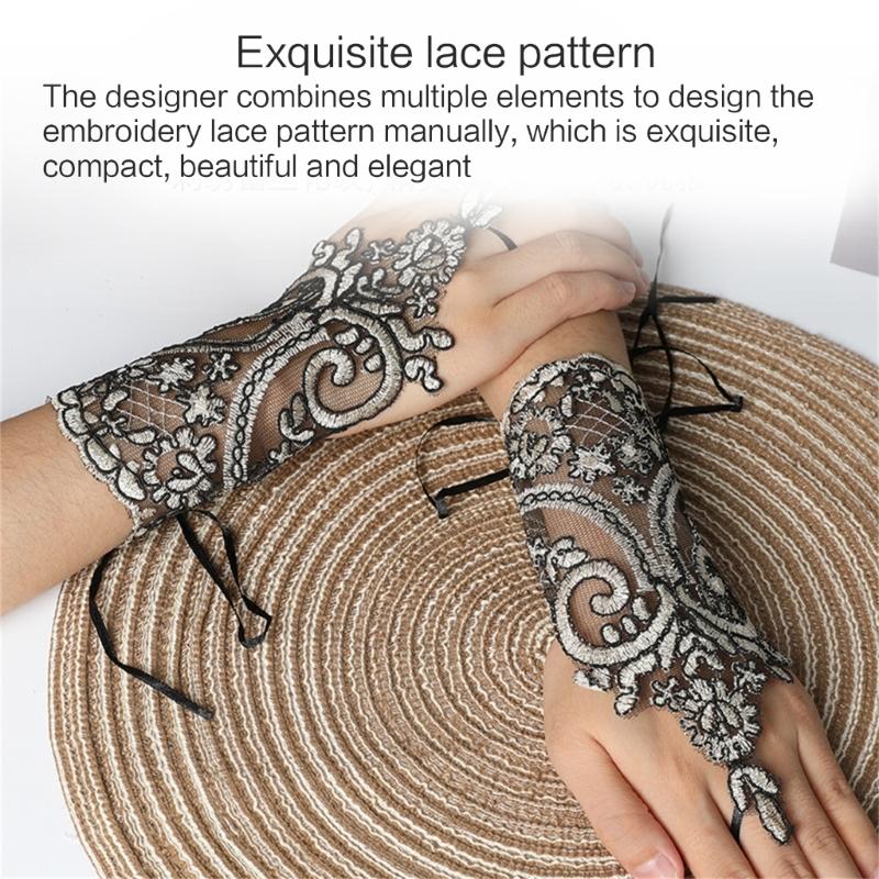 Handschuhe Handgefertigt Braut Hochzeit Handschuh Stickerei Spitze Armband & Verstellbares Seil