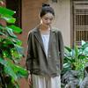 Johnature Women Vintage Linen Coat Solid Color Tailored Long Sleeve Turn Down Collar Spring Single Button Outerwear