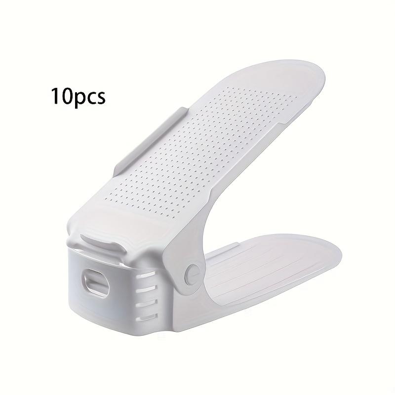 10pcs Adjustable Plastic Shoe Rack Space Saving Organizer for Foyer, Hallway, Living Room Easy Assembly, Fade-Resistant, White with Blue Accents