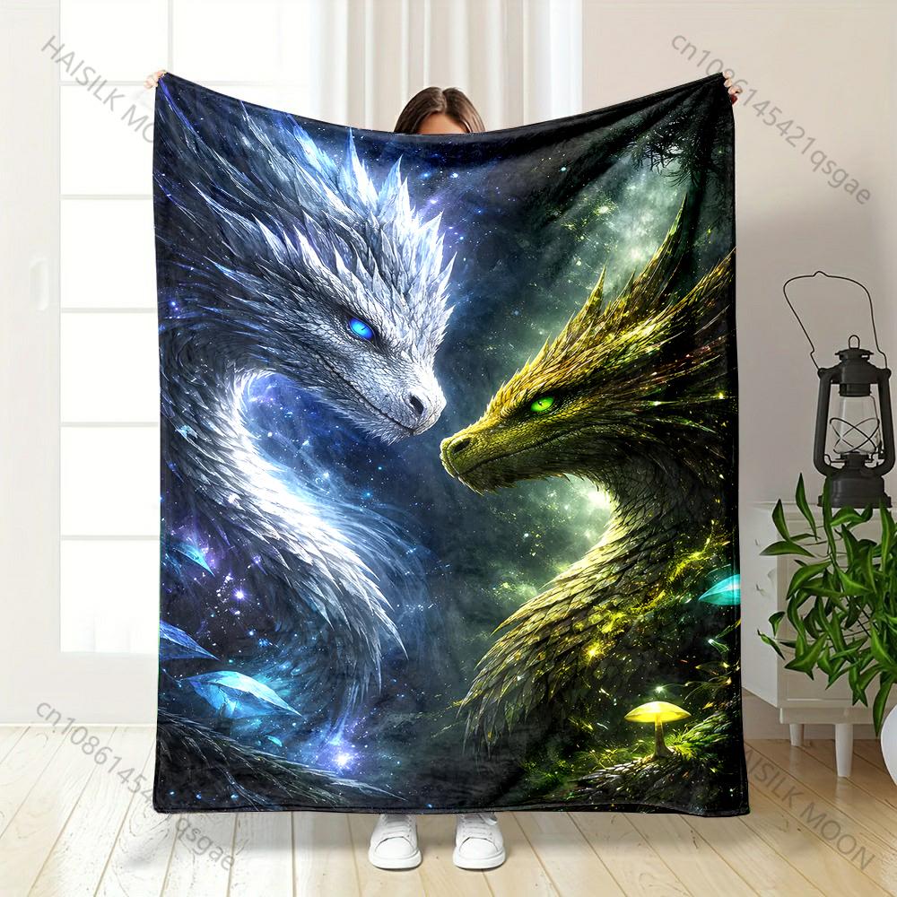 Ice and gold dragons standoff Print Blanket Warm Soft Fluffy Kids and Adult Sofa Bed Throw Blanket Outdoor Travel Camping RV
