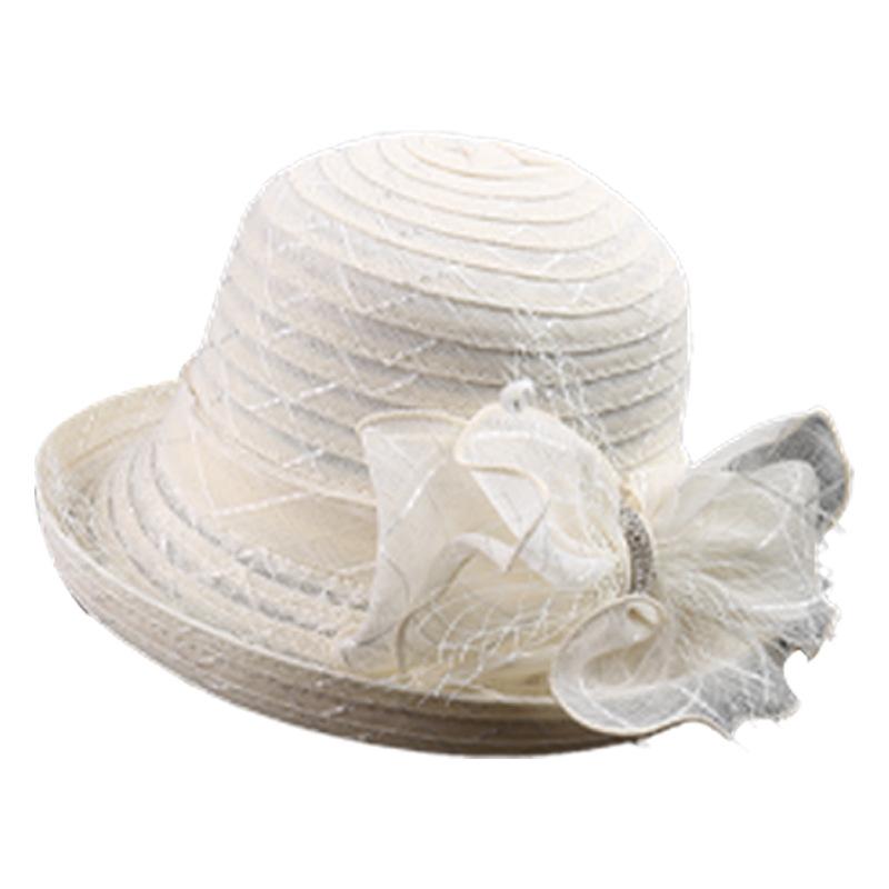 Lace Bow Crimped Basin Hat Women Shopping Beach Sunshade Top Hat Breathable Mesh Gauze Hat Sunshade Sun Protection