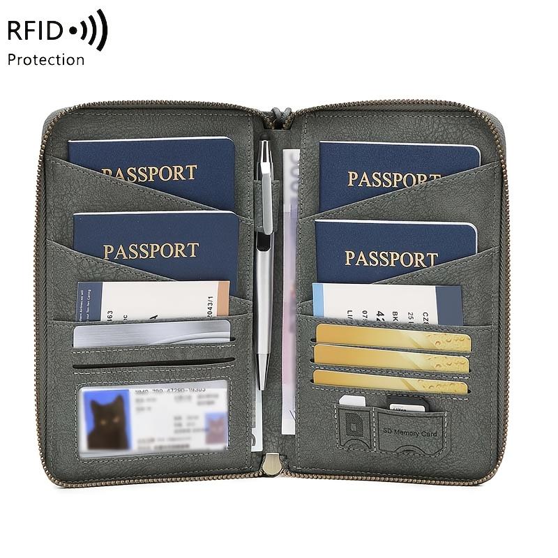 Rfid Shielded Multi Function Passport Holder Vertical Card Wallet Travel Organizer For Cash Cards Id Document Daily Outdoor Use