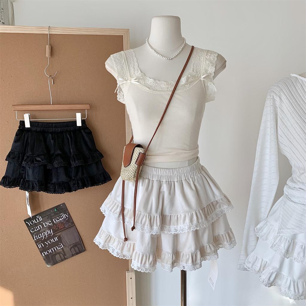 French Solid Lace Sweet Puffy Skirt New Women's Autumn Winter New Ballet Style Cake Skirt Fashion High Waist Short A-line Skirts