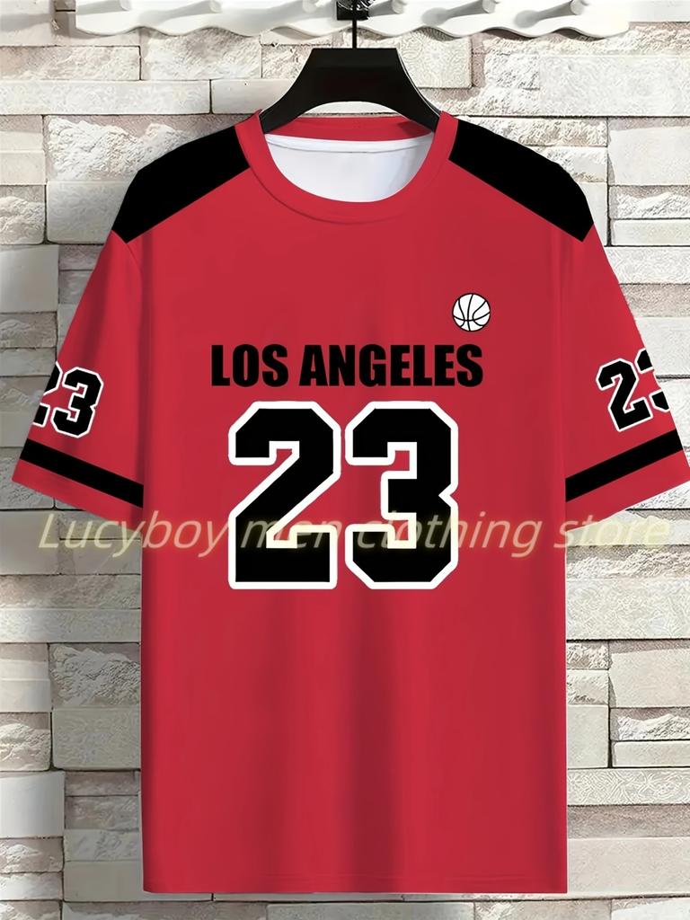 Number23 Los Angeles Print Mens T-Shirt Man Short Sleeves Sportwear Football T-Shirt Vintage Oversize 5 Colors Tees Men Clothes