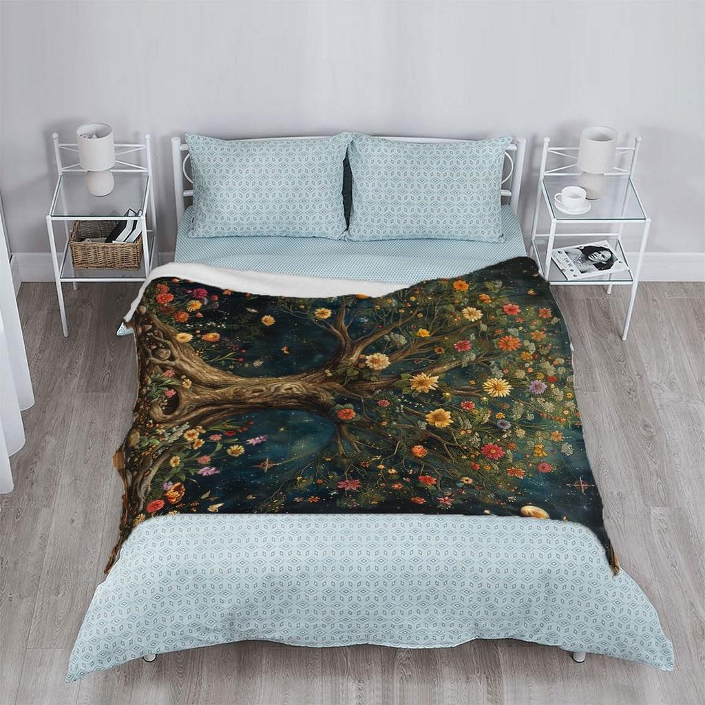 Blumenbaum-Decke magisches Naturdesign Vintage-Kunstmuster weicher Überwurf Boho-Dekor Schlafzimmertextil mystisches Accessoire