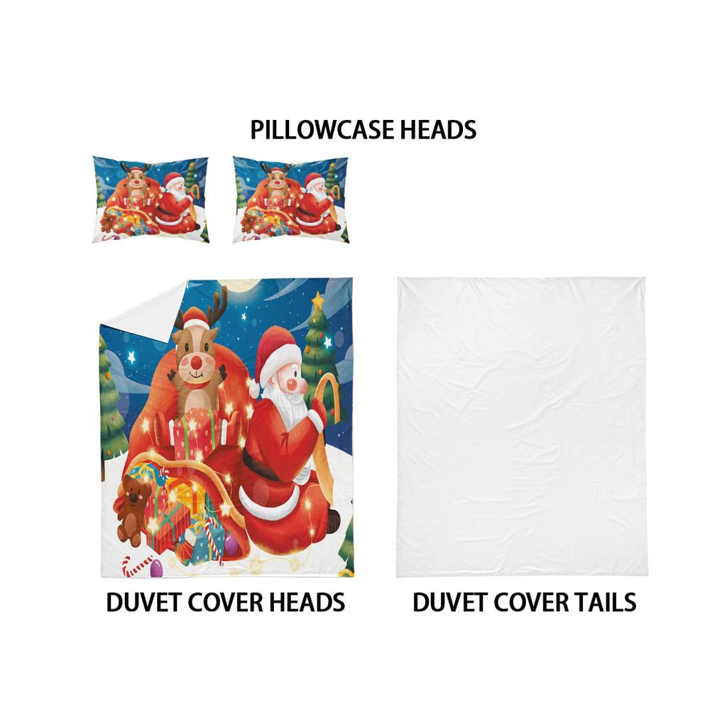 3pcs Santa Claus Reindeer Red Printed Coreless Bedding Set, Soft and Comfortable, Multi Size Dormitory Bedroom, Machine Washable