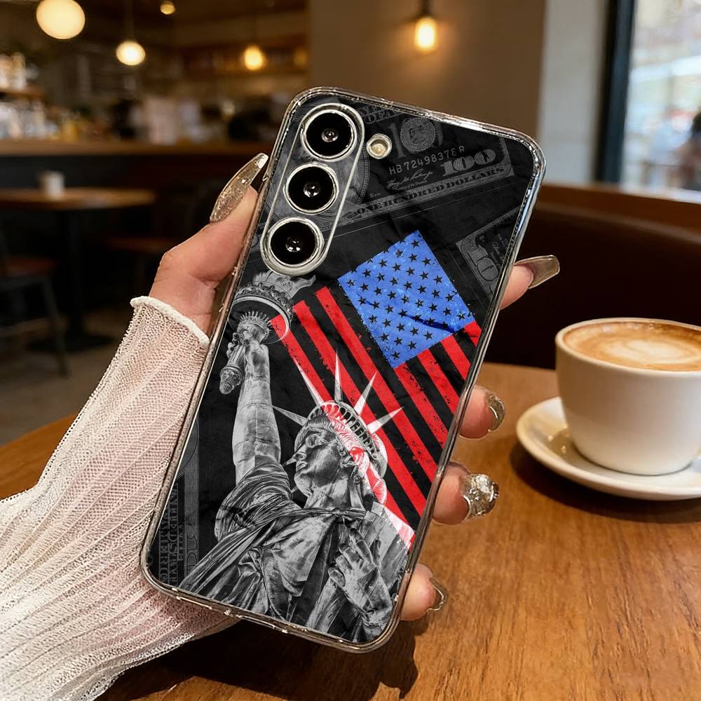 Statue Freiheitsstatue Amerika USA Flagge Handyhülle Für Samsung S25,S24,S21,S22,S23,S30,Ultra,S20,Plus,Fe,Lite Transparentes Cover