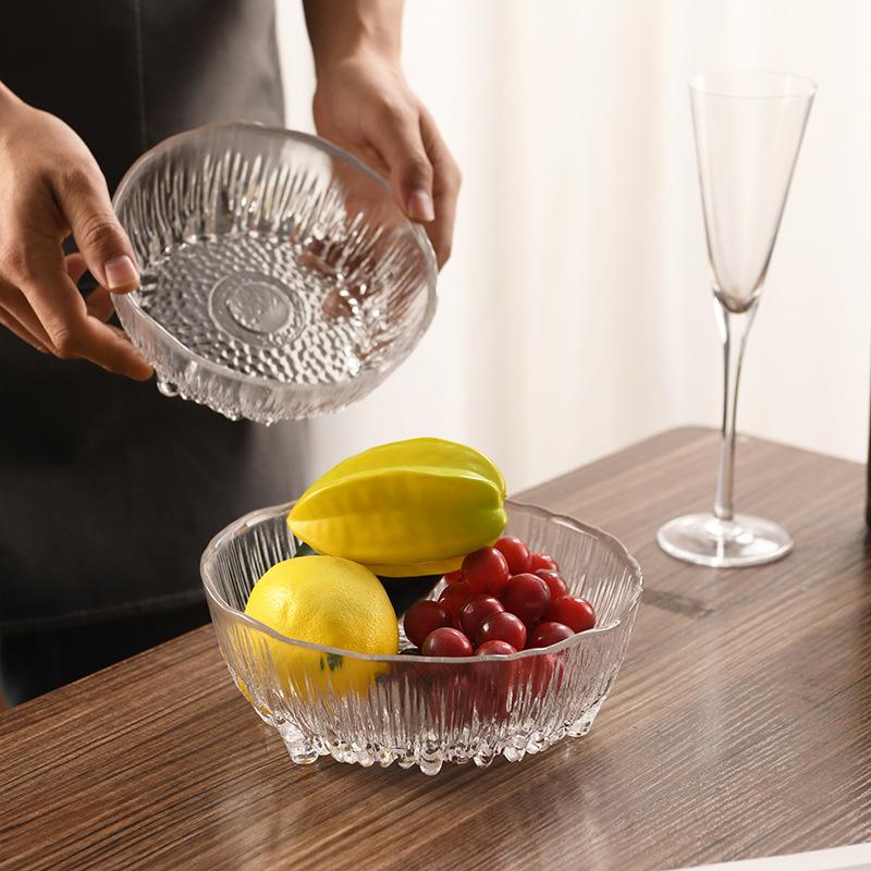 Crystal Glass Fruit Plate Premium Sense Household Fruit Salad Bowl Light Luxury High Value Dessert Yogurt Bowl Glacier Bowl