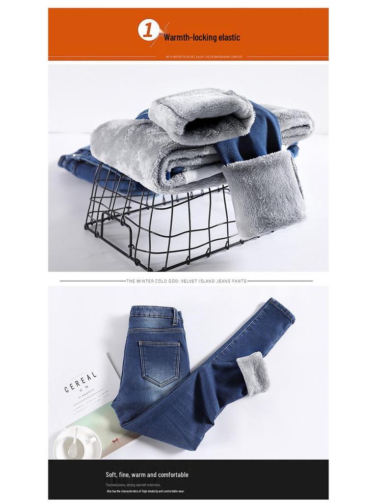 Plus Size Fleece-Lined High Waist Skinny Jeans for Women, Slim Fit Autumn Winter Pants