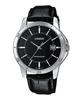 Stainless Steel Leather Band Black Dial Date Watch MTP-V004L-1A Men's