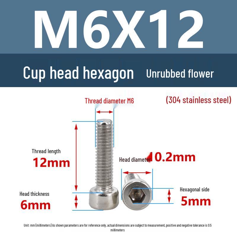 Yigu 304 Stainless Steel Socket Head Cap Screw, M2-M6 Cylindrical Head, Full Thread, Non-Knurled