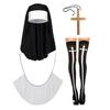 Nonnenkostüm mit Kreuzanhänger-Halskette Nonnenhut Halloween Cosplay Partykostüm
