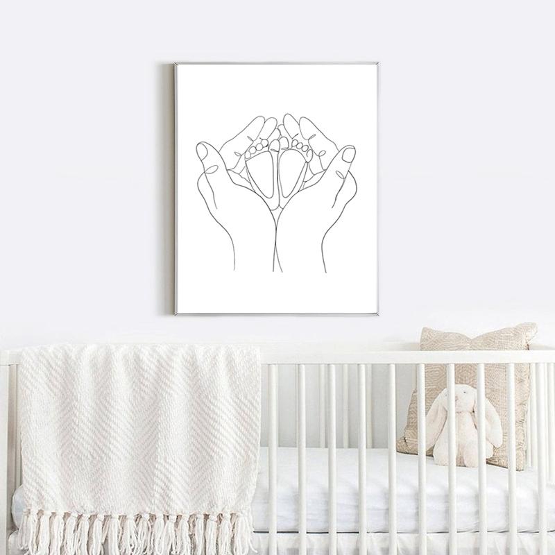 Minimalist Line Art Print Holding Hands Mom Child Hands Poster Nursery Wall Art Canvas Painting Nordic Love Family Wall Decor No Frame