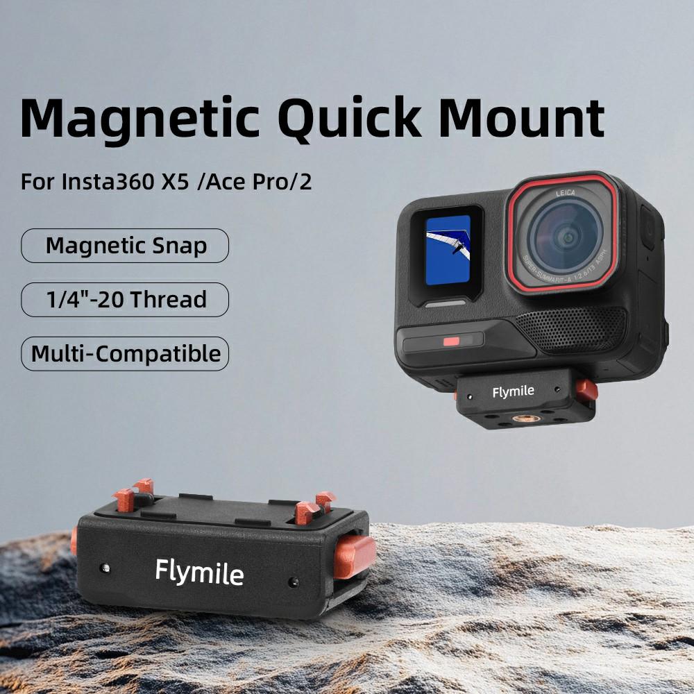 FLYMILE Quick Release 1/4 Base for Insta360 Ace Pro 2/Ace Pro/Ace/X5/X4/X3/X2 Magnetic Snap On Dual Locking System
