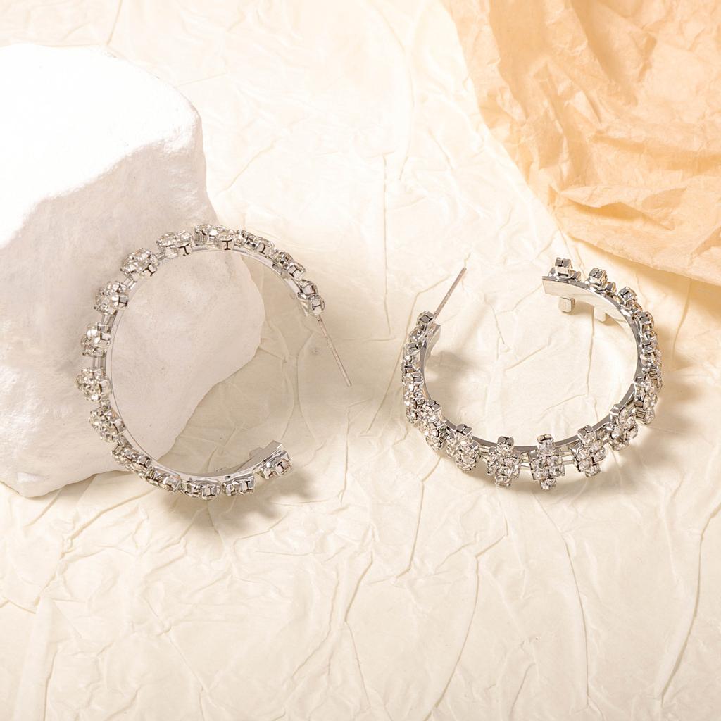 European and American fashion exquisite creative full diamond geometric C letter stud earrings versatile daily temperament wear women