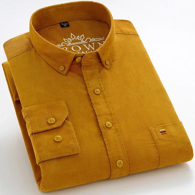 Plus size 7XL 100%Cotton corduroy long-sleeve shirts for men slim fit formal plain shirt soft casual elegant brushed clothes