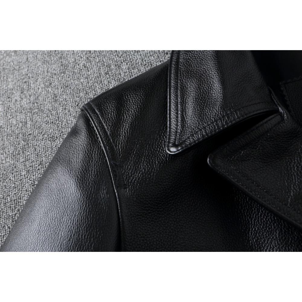 Chinese Size Men Leather Coat Genuine Soft Cowhide Leather Classic Turn Down Collar Leather Jackets For Men Clothing Autumn