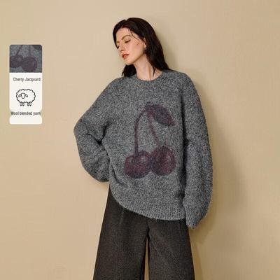 INMAN Damen Winter 2025 Kirsch Jacquard Rundhals Pullover