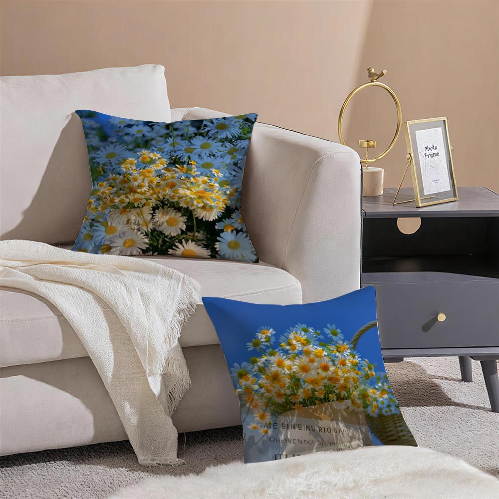 Mode Gänseblümchen Kissenbezug Milbenschutz Kissenbezug Verdeckter Reißverschluss Seidig Kurzer Plüsch Sofa Kissenbezug