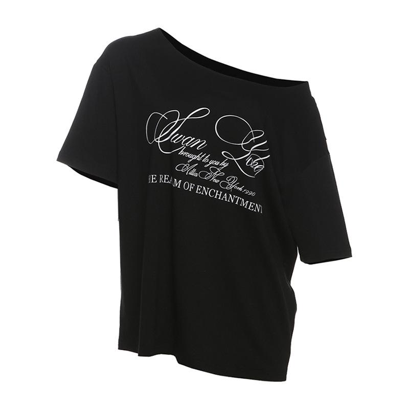 

2025 Женская летняя футболка с открытым плечом, свободного кроя, с принтом в виде букв Extra Large