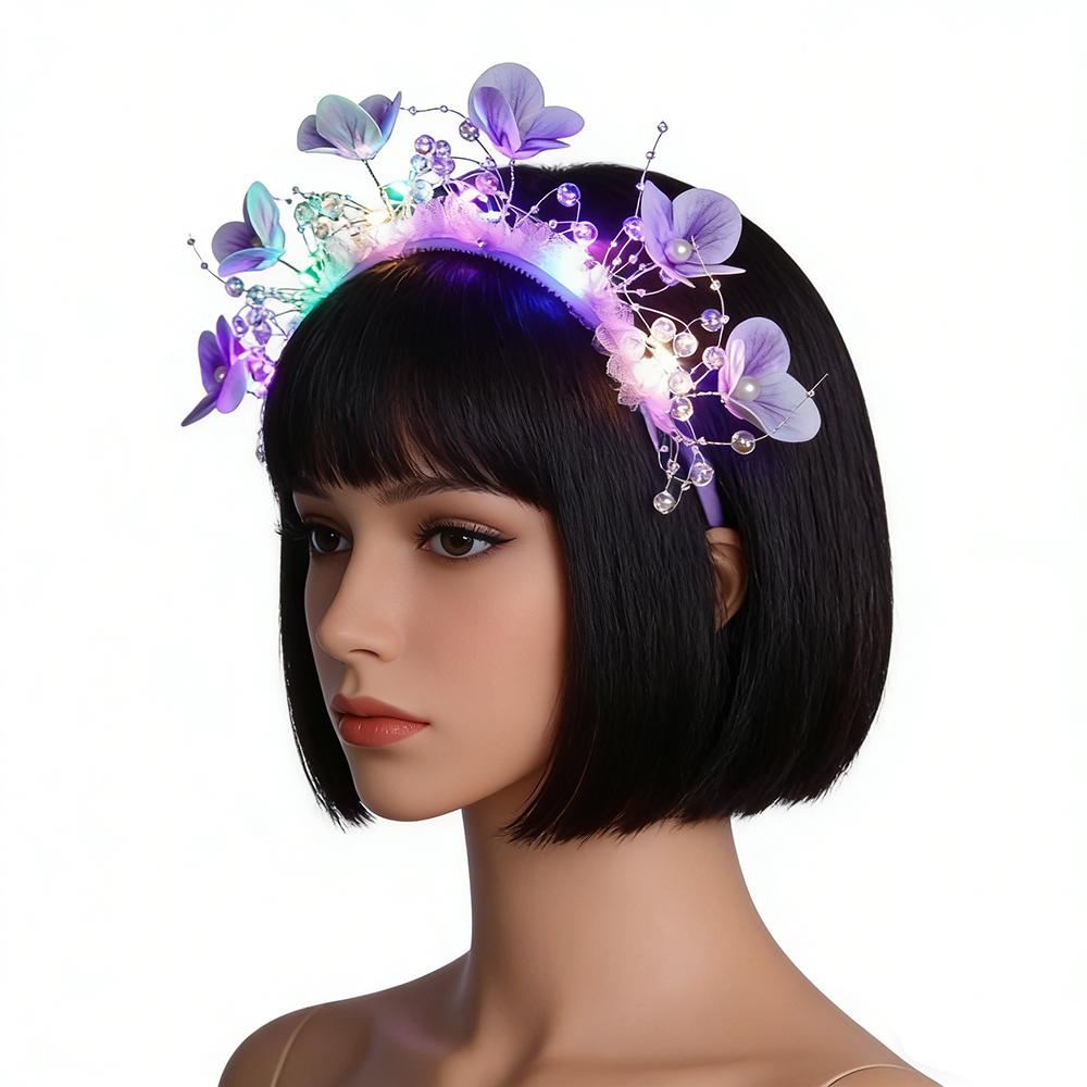 Glowing Flower Butterfly Headband LED Light Up Hair Hoop Children Flashing Hair Band New Year's Eve Party Headdress Photo Props