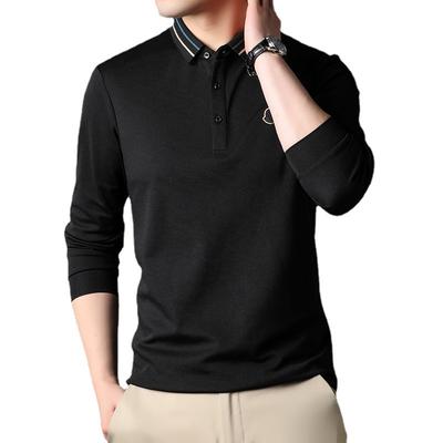 Frühlings-Poloshirt für Herren mit einfarbigem Polokragen und langen Ärmeln, modisch, lässig, gerades Bein, mittleres Alter