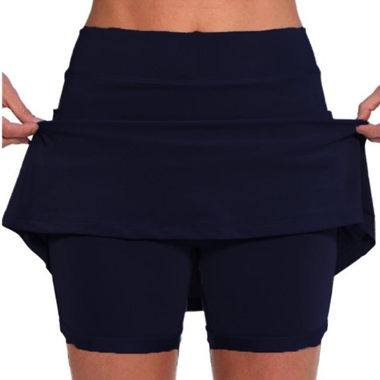 2025 Women's Solid Color Mid-Waist Casual Yoga Skirt Shorts - European & American Summer Style