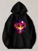 Black Pullover Hoodie with Retro Sunset Palm Tree Graphic Vibrant Tropical Beach Print Sweatshirt for Men Women Casual Streetwear
