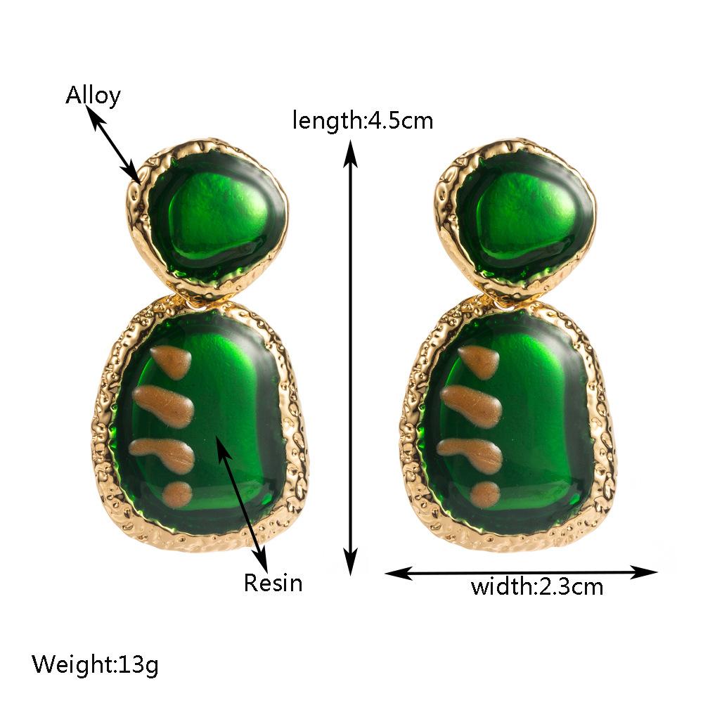 Vintage Emerald Temperament Exaggerated Flower Earrings With Silver Needles And Diamond Inlaid Resin High-end Earrings