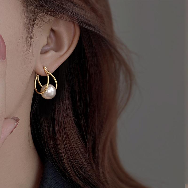 

Жемчужные двусторонние серьги U-образной формы, легкая роскошь, ощущение высокого класса, простые серьги-кольца, модные и универсальные, изысканный нишевый дизайн, серьги