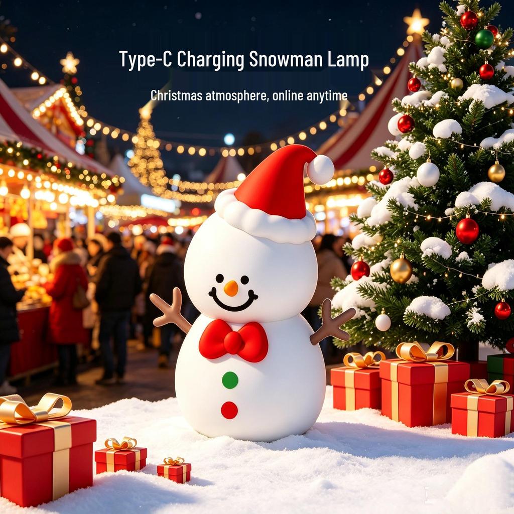 Snowman Silicone Night Light: Rechargeable Bedside Atmosphere Lamp & Festive Desktop Ornament, Perfect for Christmas and Birthday Gifts