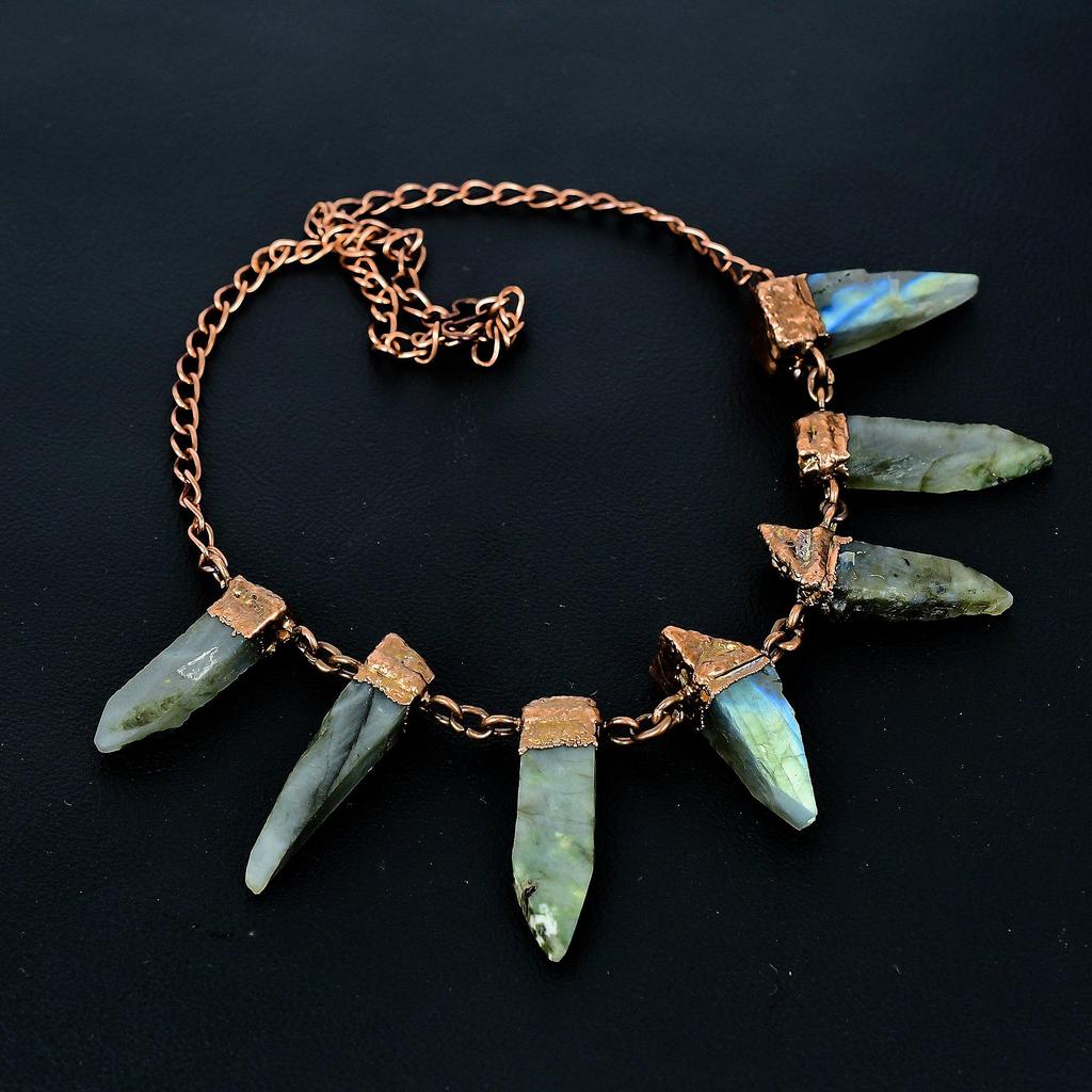 Labradorite Handmade Gemstone Necklace, Copper Electroformed Necklace Antique Jewelry, For Engagement Gift