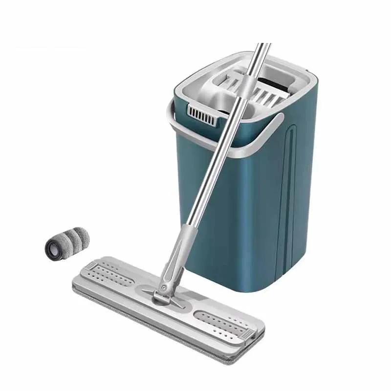 1SET Mop pentru podea cu găleată Mop îngroșat, umed și uscat, leneș plat, pânză din microfibră, stoarce, mopuri de bucătărie, baie, curățarea podelei