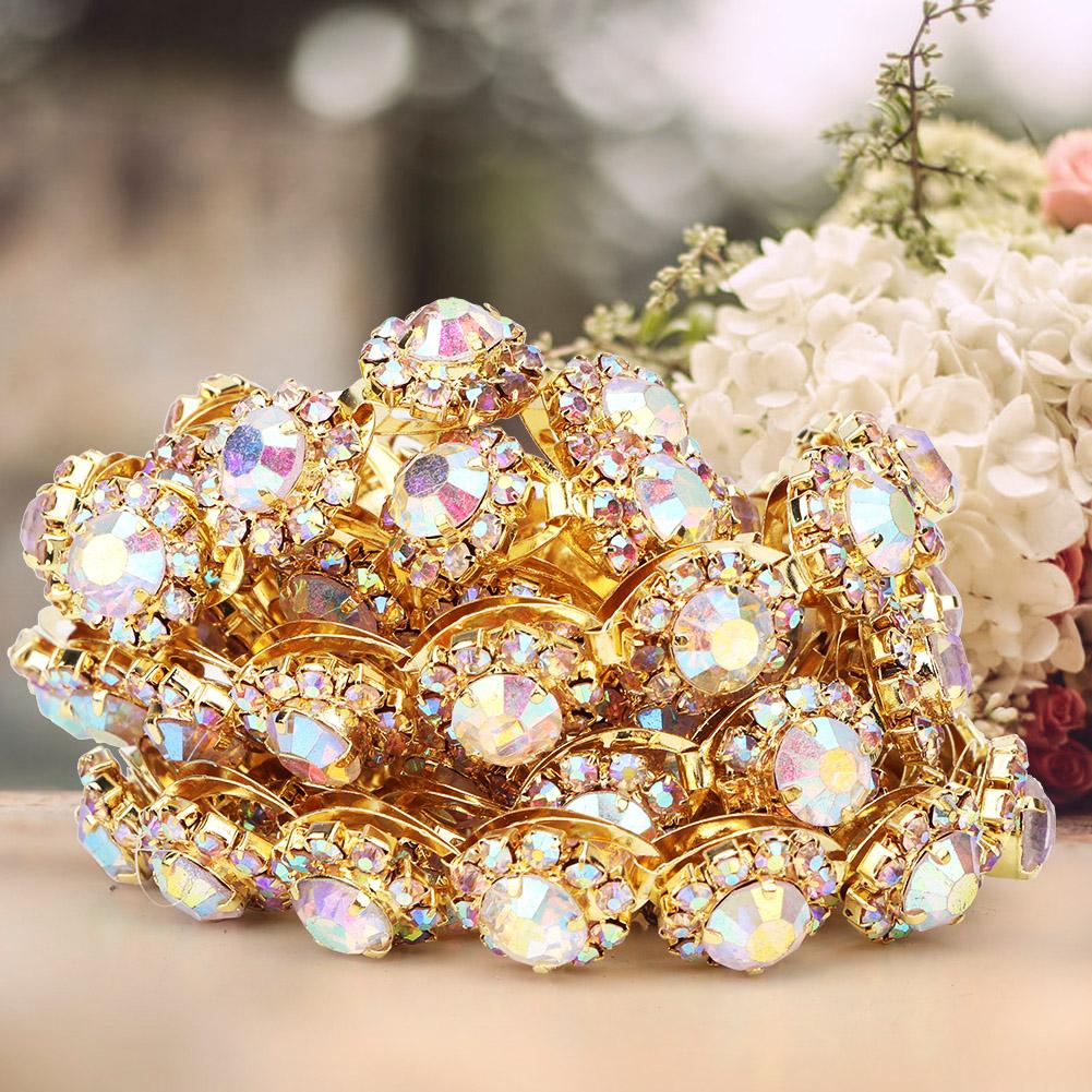 1 Yard Crystal Clear Round Glass Rhinestone Chain Clothing Wedding Handwork DIY Decoration(#1)