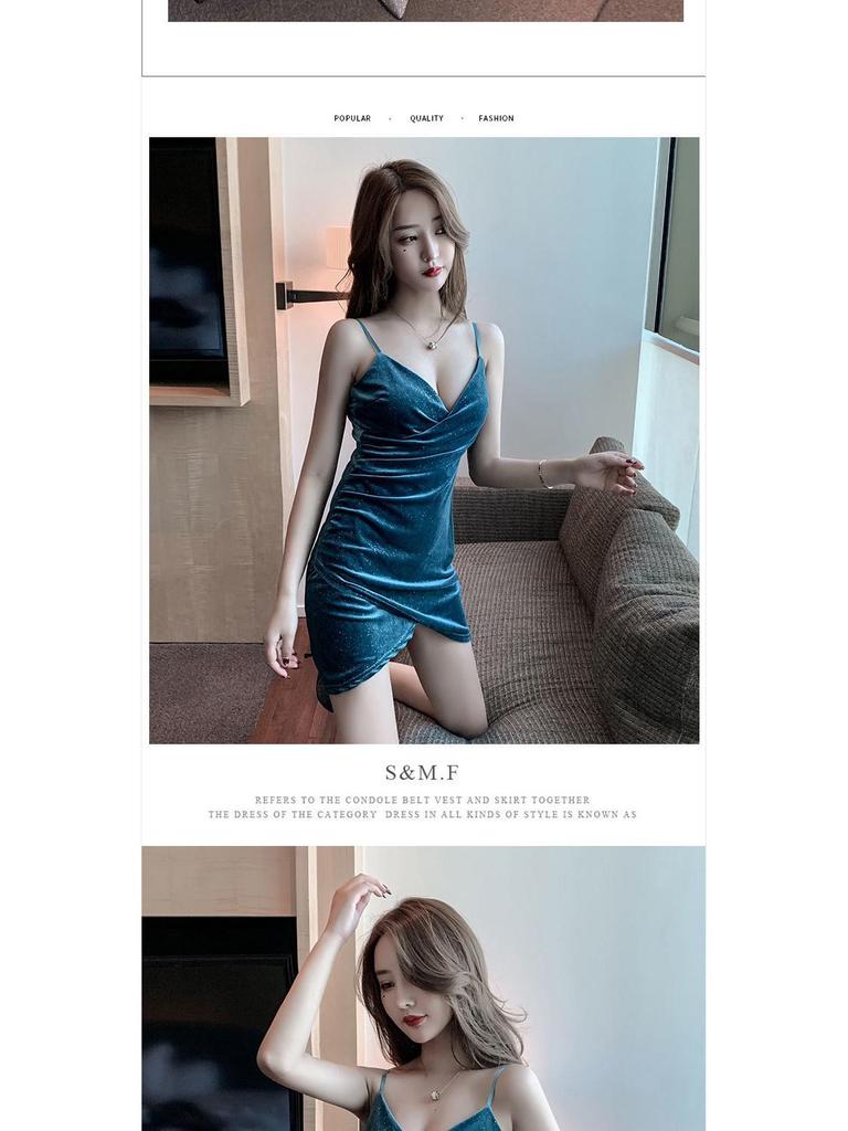 2025 V-neck Pleated Velvet Bodycon Strap Dress for Women