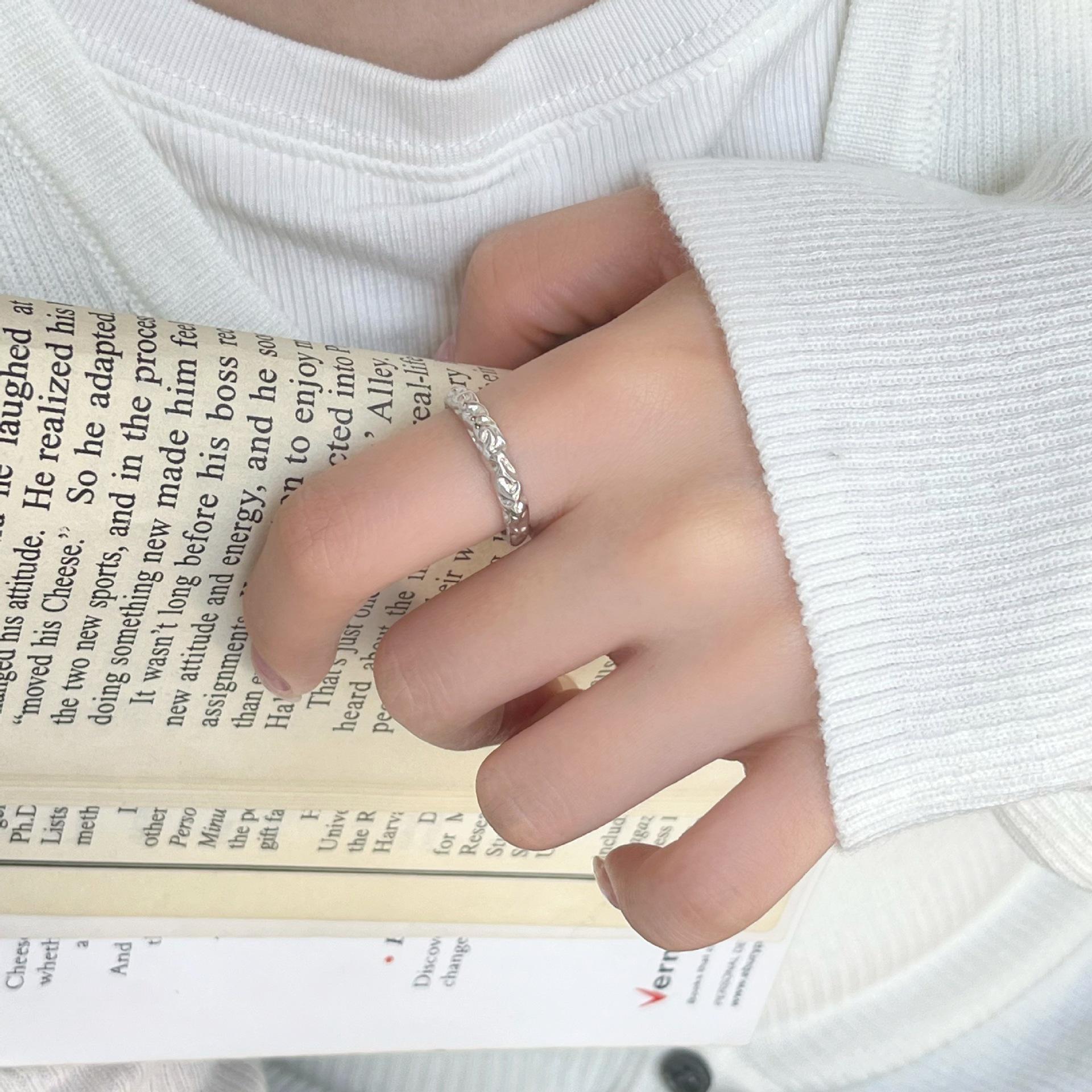 French Handmade Irregular Lava Texture Open Band Ring – Minimalist INS Style Adjustable Open Band