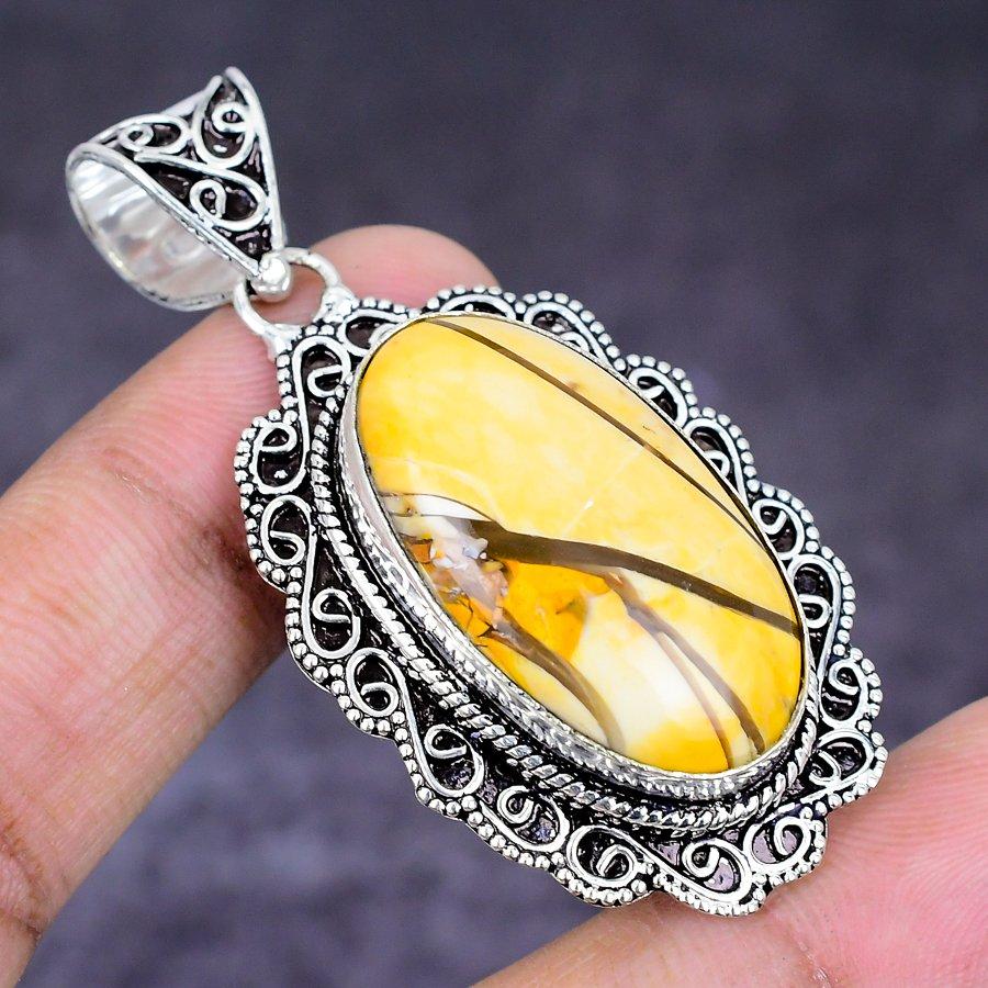 Natural Brecciated Mookaite 925 Sterling Silver Jewelry Pendant 2.17" ETC-14615