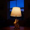 Golden Bunny Dog Resin Table Lamp With Linen Shade, Cute Desk And Bedside Lamp For Bedroom, Living Room Nightstand, Unique Home Deco
